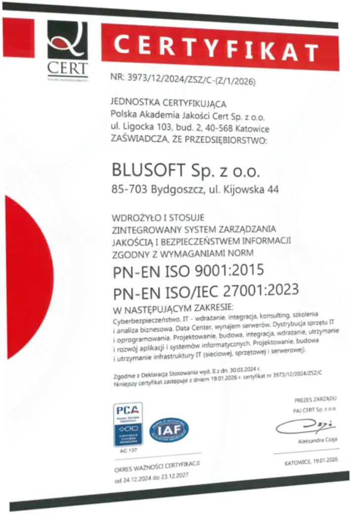 Certyfikat ISO 27001